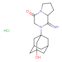 Chemical structure of 2-(3-hydroxyadamantan-1-yl)-1-imino-octahydropyrrolo[1,2-a]pyrazin-4-one hydrochloride - CSSB21151100172