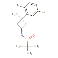 Chemical structure of (R)-N-[3-(2-bromo-5-fluorophenyl)-3-methylcyclobutylidene]-2-methylpropane-2-sulfinamide - CSSB21332857664