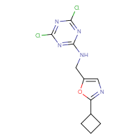 Chemical structure of 4,6-dichloro-N-[(2-cyclobutyl-1,3-oxazol-5-yl)methyl]-1,3,5-triazin-2-amine - CSSB09896990809