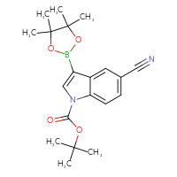 Chemical structure of tert-butyl 5-cyano-3-(4,4,5,5-tetramethyl-1,3,2-dioxaborolan-2-yl)-1H-indole-1-carboxylate - CSSB00010193831