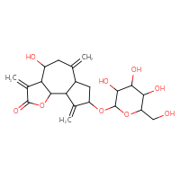 Chemical structure of 4-hydroxy-3,6,9-trimethylidene-8-{[3,4,5-trihydroxy-6-(hydroxymethyl)oxan-2-yl]oxy}-dodecahydroazuleno[4,5-b]furan-2-one - CSSB00161108509