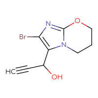 Chemical structure of 1-{2-bromo-5H,6H,7H-imidazo[2,1-b][1,3]oxazin-3-yl}prop-2-yn-1-ol - CSSB20505090900