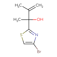 Chemical structure of 2-(4-bromo-1,3-thiazol-2-yl)-3-methylbut-3-en-2-ol - CSSB21246393529