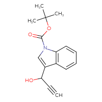 Chemical structure of tert-butyl 3-(1-hydroxyprop-2-yn-1-yl)-1H-indole-1-carboxylate - CSSB20820365030