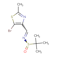 Chemical structure of (R)-N-[(5-bromo-2-methyl-1,3-thiazol-4-yl)methylidene]-2-methylpropane-2-sulfinamide - CSSB20643604992