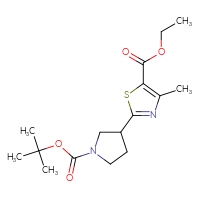 Chemical structure of ethyl 2-{1-[(tert-butoxy)carbonyl]pyrrolidin-3-yl}-4-methyl-1,3-thiazole-5-carboxylate - CSSB00221403453