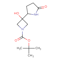 Chemical structure of tert-butyl 3-hydroxy-3-(5-oxopyrrolidin-2-yl)azetidine-1-carboxylate - CSSB06439418280