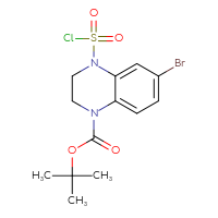 Chemical structure of tert-butyl 6-bromo-4-(chlorosulfonyl)-1,2,3,4-tetrahydroquinoxaline-1-carboxylate - CSSB06359273843