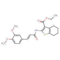 Chemical structure of ethyl 2-[(2E)-3-(3,4-dimethoxyphenyl)prop-2-enamido]-4,5,6,7-tetrahydro-1-benzothiophene-3-carboxylate - CSSB00132450218