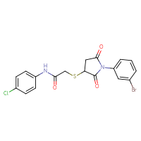 Chemical structure of 2-{[1-(3-bromophenyl)-2,5-dioxopyrrolidin-3-yl]sulfanyl}-N-(4-chlorophenyl)acetamide - CSSB00121704636