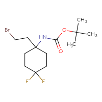 Chemical structure of tert-butyl N-[1-(2-bromoethyl)-4,4-difluorocyclohexyl]carbamate - CSSB06435487303