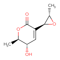 Chemical structure of (5S,6R)-5-hydroxy-6-methyl-3-[(2S,3S)-3-methyloxiran-2-yl]-5,6-dihydro-2H-pyran-2-one - CSSB00015487941