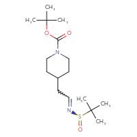Chemical structure of tert-butyl 4-(2-{[(R)-2-methylpropane-2-sulfinyl]imino}ethyl)piperidine-1-carboxylate - CSSB21332859550