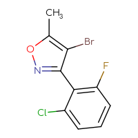 Chemical structure of 4-bromo-3-(2-chloro-6-fluorophenyl)-5-methyl-1,2-oxazole - CSSB00102859920