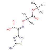 Chemical structure of (2Z)-2-(5-amino-1,2,4-thiadiazol-3-yl)-2-({[1-(tert-butoxy)-2-methyl-1-oxopropan-2-yl]oxy}imino)acetic acid - CSSB00025706976