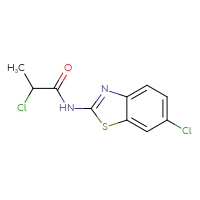 Chemical structure of 2-chloro-N-(6-chloro-1,3-benzothiazol-2-yl)propanamide - CSSB00011204801