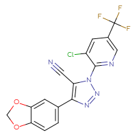 Chemical structure of 4-(2H-1,3-benzodioxol-5-yl)-1-[3-chloro-5-(trifluoromethyl)pyridin-2-yl]-1H-1,2,3-triazole-5-carbonitrile - CSSB00025734321