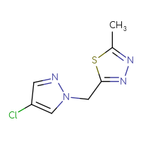 Chemical structure of 2-[(4-chloro-1H-pyrazol-1-yl)methyl]-5-methyl-1,3,4-thiadiazole - CSSB00015391138