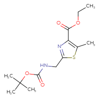 Chemical structure of ethyl 2-({[(tert-butoxy)carbonyl]amino}methyl)-5-methyl-1,3-thiazole-4-carboxylate - CSSB00010113732