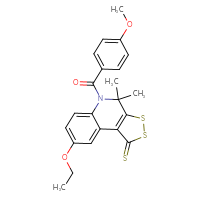 Chemical structure of 8-ethoxy-5-(4-methoxybenzoyl)-4,4-dimethyl-1H,4H,5H-[1,2]dithiolo[3,4-c]quinoline-1-thione - CSSB00121615506