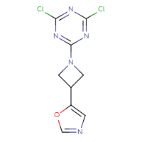 Chemical structure of 2,4-dichloro-6-[3-(1,3-oxazol-5-yl)azetidin-1-yl]-1,3,5-triazine - CSSB21332154371