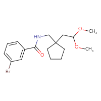 Chemical structure of 3-bromo-N-{[1-(2,2-dimethoxyethyl)cyclopentyl]methyl}benzamide - CSSB15576441885