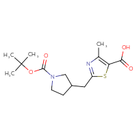 Chemical structure of 2-({1-[(tert-butoxy)carbonyl]pyrrolidin-3-yl}methyl)-4-methyl-1,3-thiazole-5-carboxylic acid - CSSB00133013819
