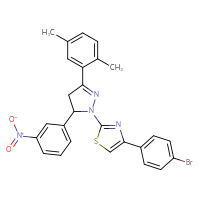 Chemical structure of 4-(4-bromophenyl)-2-[3-(2,5-dimethylphenyl)-5-(3-nitrophenyl)-4,5-dihydro-1H-pyrazol-1-yl]-1,3-thiazole - CSSB00121725089