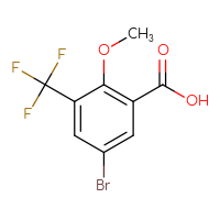 Chemical structure of 5-bromo-2-methoxy-3-(trifluoromethyl)benzoic acid - CSSB00010870389