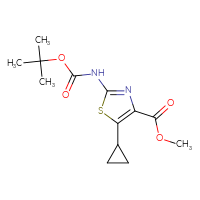 Chemical structure of methyl 2-{[(tert-butoxy)carbonyl]amino}-5-cyclopropyl-1,3-thiazole-4-carboxylate - CSSB02125602505
