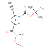 Chemical structure of tert-butyl (1r,4r)-1-ethynyl-4-[methoxy(methyl)carbamoyl]-2-azabicyclo[2.1.1]hexane-2-carboxylate - CSSB20525516554