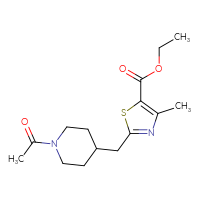 Chemical structure of ethyl 2-[(1-acetylpiperidin-4-yl)methyl]-4-methyl-1,3-thiazole-5-carboxylate - CSSB02067152143