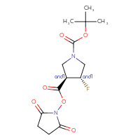 Chemical structure of rac-1-tert-butyl 3-(2,5-dioxopyrrolidin-1-yl) (3R,4R)-4-fluoropyrrolidine-1,3-dicarboxylate - CSSB20620685080