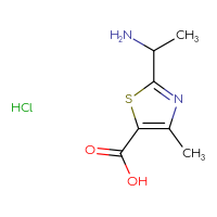 Chemical structure of 2-(1-aminoethyl)-4-methyl-1,3-thiazole-5-carboxylic acid hydrochloride - CSSB00132302439