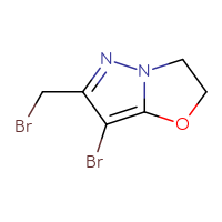Chemical structure of 7-bromo-6-(bromomethyl)-2H,3H-pyrazolo[3,2-b][1,3]oxazole - CSSB03552346275