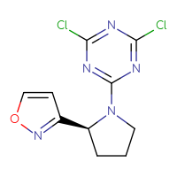 Chemical structure of 2,4-dichloro-6-[(2S)-2-(1,2-oxazol-3-yl)pyrrolidin-1-yl]-1,3,5-triazine - CSSB21332058565