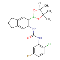 Chemical structure of 1-(2-chloro-5-fluorophenyl)-3-[6-(4,4,5,5-tetramethyl-1,3,2-dioxaborolan-2-yl)-2,3-dihydro-1H-inden-5-yl]urea - CSSB21332133181