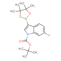 Chemical structure of tert-butyl 6-fluoro-3-(4,4,5,5-tetramethyl-1,3,2-dioxaborolan-2-yl)-1H-indole-1-carboxylate - CSSB00021038346