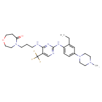 Chemical structure of 4-{3-[(2-{[2-ethyl-4-(4-methylpiperazin-1-yl)phenyl]amino}-5-(trifluoromethyl)pyrimidin-4-yl)amino]propyl}-1,4-oxazepan-5-one - CSSB17763066231