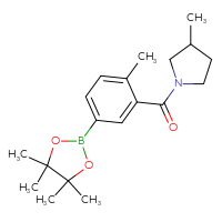 Chemical structure of 3-methyl-1-[2-methyl-5-(4,4,5,5-tetramethyl-1,3,2-dioxaborolan-2-yl)benzoyl]pyrrolidine - CSSB02526778984