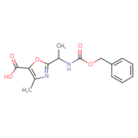 Chemical structure of 2-(1-{[(benzyloxy)carbonyl]amino}ethyl)-4-methyl-1,3-oxazole-5-carboxylic acid - CSSB02517535989