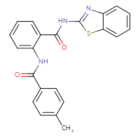 Chemical structure of N-{2-[(1,3-benzothiazol-2-yl)carbamoyl]phenyl}-4-methylbenzamide - CSSB00121730052