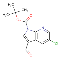 Chemical structure of tert-butyl 5-chloro-3-formyl-1H-pyrrolo[2,3-b]pyridine-1-carboxylate - CSSB21332061881