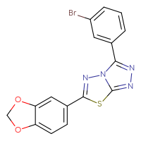 Chemical structure of 6-(2H-1,3-benzodioxol-5-yl)-3-(3-bromophenyl)-[1,2,4]triazolo[3,4-b][1,3,4]thiadiazole - CSSB00132787821