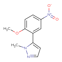 Chemical structure of 5-(2-methoxy-5-nitrophenyl)-1-methyl-1H-pyrazole - CSSB00102615365