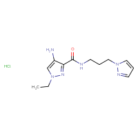 Chemical structure of 4-amino-1-ethyl-N-[3-(1H-pyrazol-1-yl)propyl]-1H-pyrazole-3-carboxamide hydrochloride - CSSB00025717877