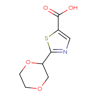 Chemical structure of 2-(1,4-dioxan-2-yl)-1,3-thiazole-5-carboxylic acid - CSSB00116344143