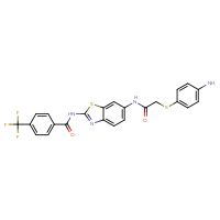 Chemical structure of N-(6-{2-[(4-aminophenyl)sulfanyl]acetamido}-1,3-benzothiazol-2-yl)-4-(trifluoromethyl)benzamide - CSSB02495325947