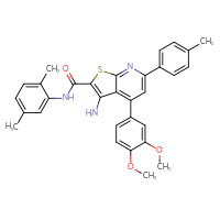 Chemical structure of 3-amino-4-(3,4-dimethoxyphenyl)-N-(2,5-dimethylphenyl)-6-(4-methylphenyl)thieno[2,3-b]pyridine-2-carboxamide - CSSB00103159354