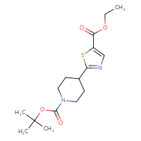 Chemical structure of tert-butyl 4-[5-(ethoxycarbonyl)-1,3-thiazol-2-yl]piperidine-1-carboxylate - CSSB00000059165